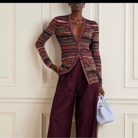 M Missoni Metallic Gold Ribbed Knit Cardigan Italy - Picture 1 of 7